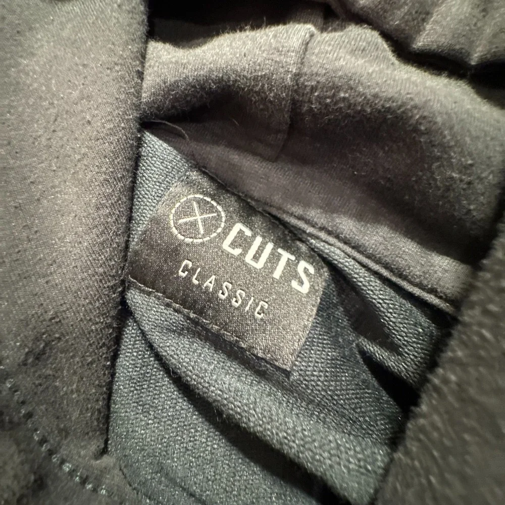 Cuts Hoodie Mens Large Black Cotton Classic Pullover Athleisure Minimal Lounge